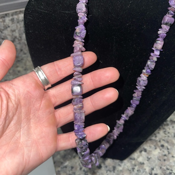Vintage Amethyst raw stone large heavy purple necklace - Picture 4 of 5